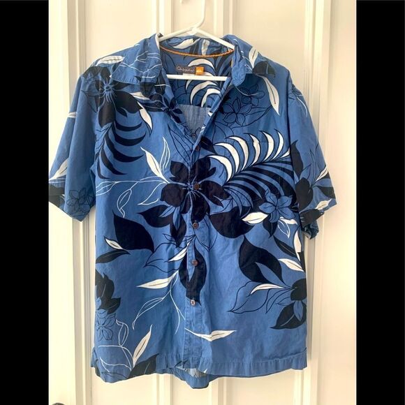Quiksilver blue/black/white Hawaiian shirt L - Picture 1 of 4
